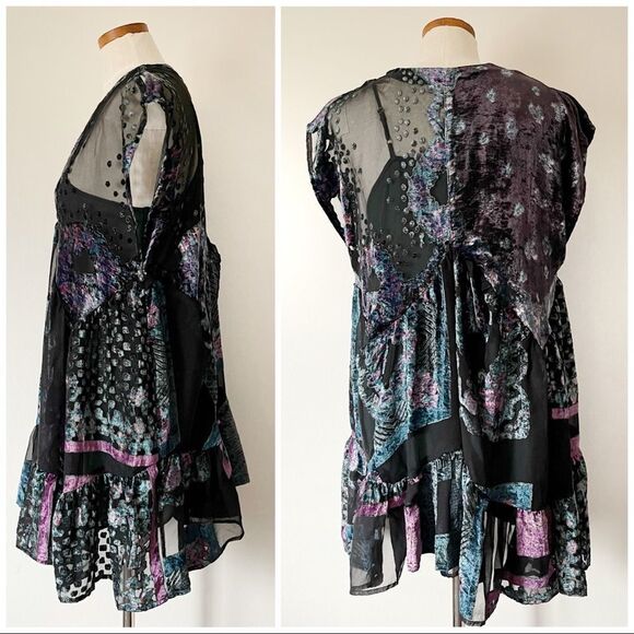 Free People Mended Scarves Velvet Mini Dress Purple XS NWOT - Picture 7 of 9
